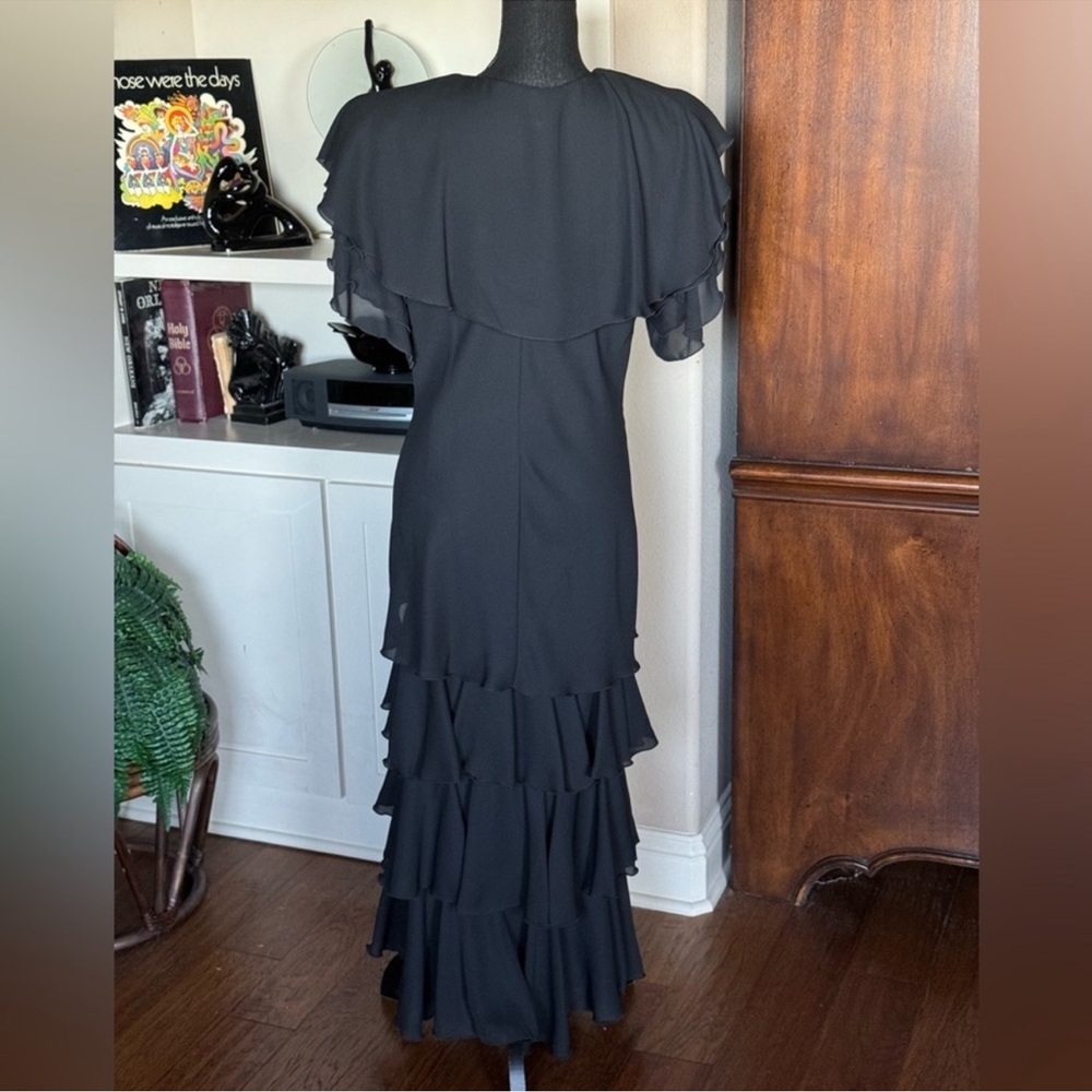 Vintage After Dark Black Ruffle Maxi‎ Dress - Picture 4 of 14